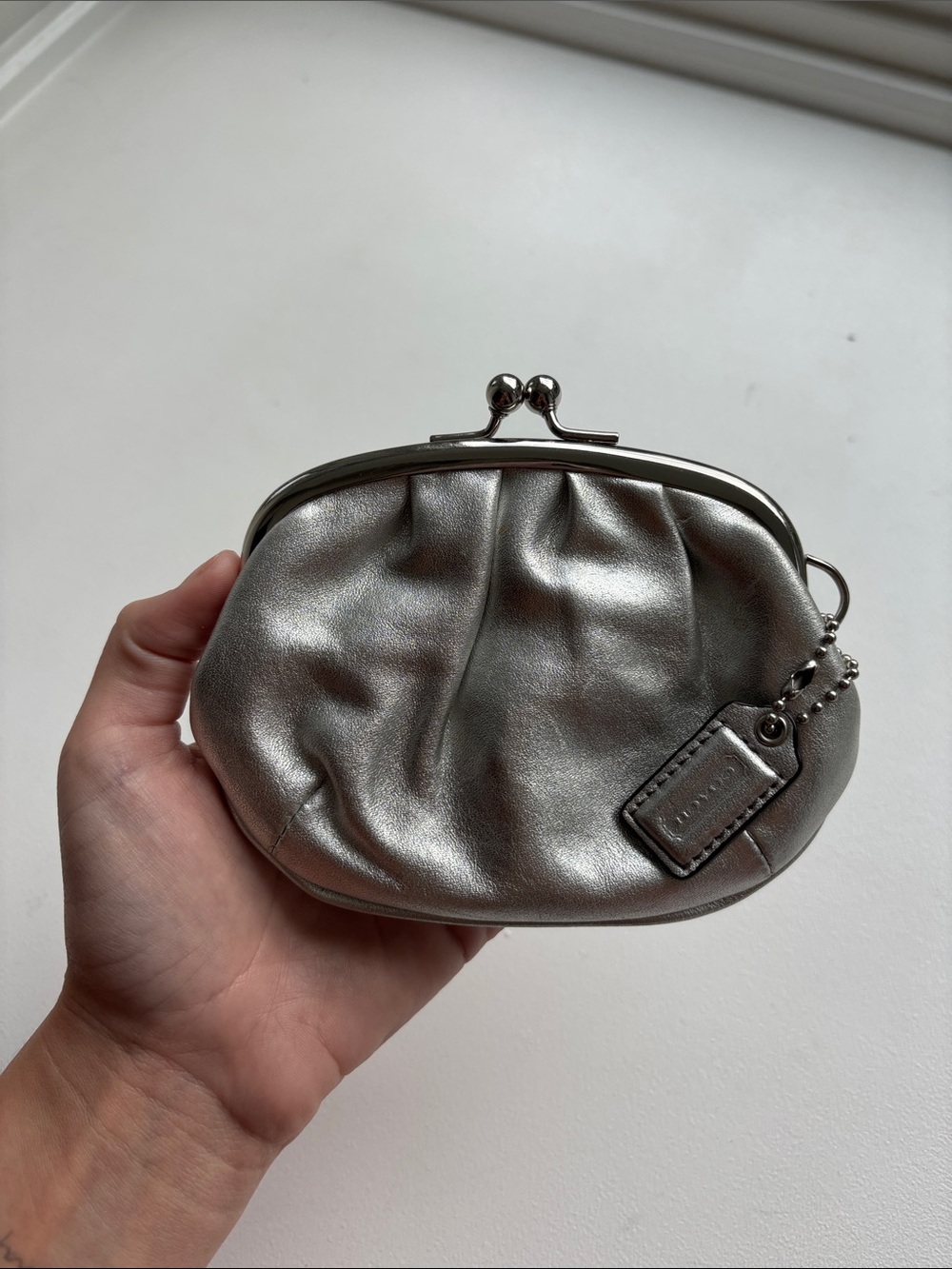 Coach Metallic Silver Kiss-Lock Coin Purse